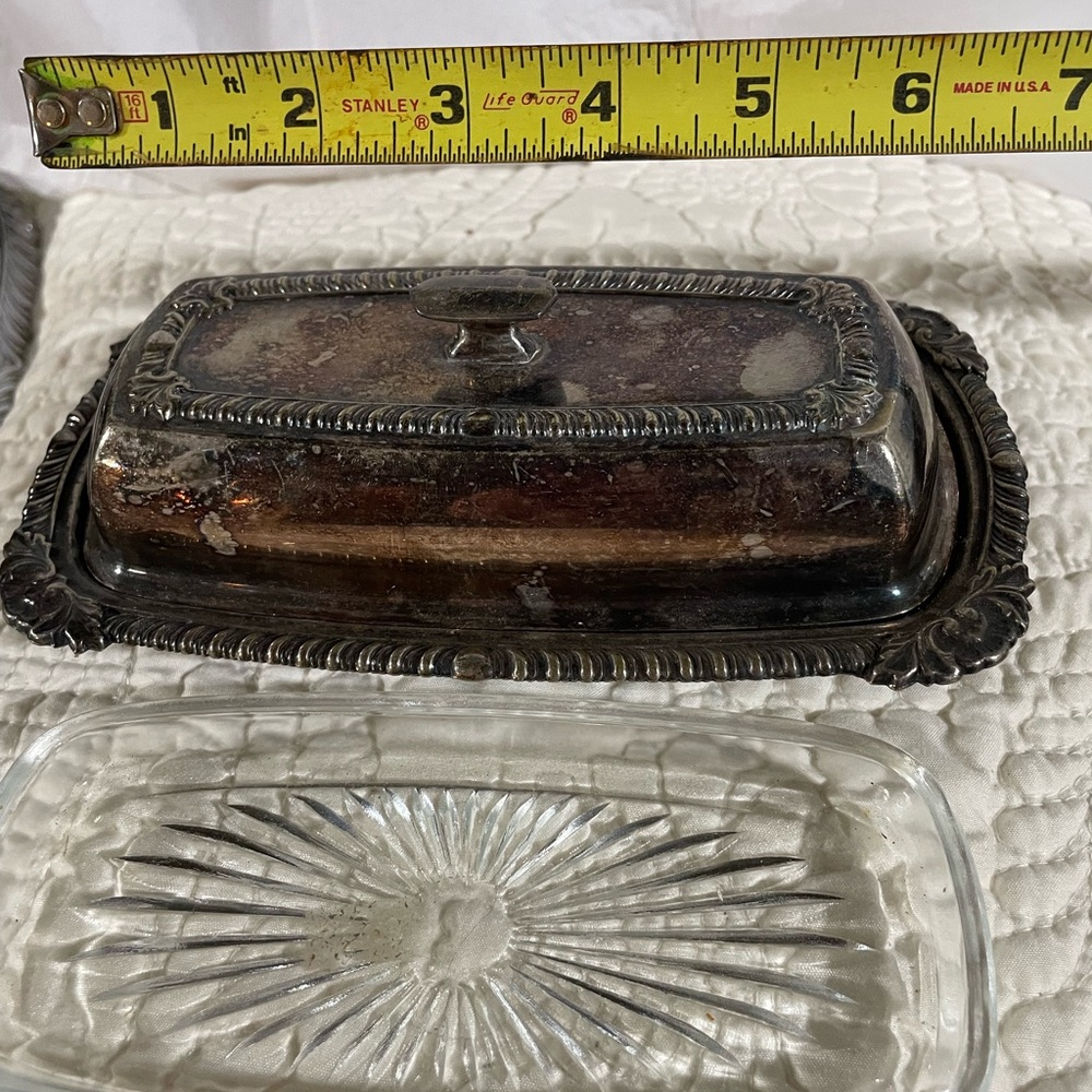 Vintage Silver Butter Dish with Glass Insert